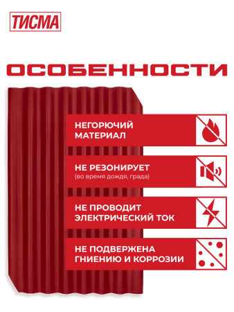 Фиброчерепица ТИСМА ,865 мм